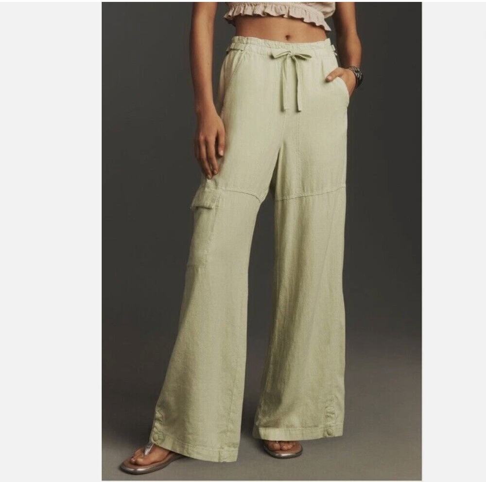 Anthropologie Pilcro Linen Beach Cargo Pants Green Mint Green NWT Sm